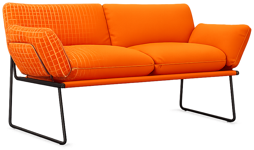 A certified digital replica of a sofa, with its wireframe geometry visible